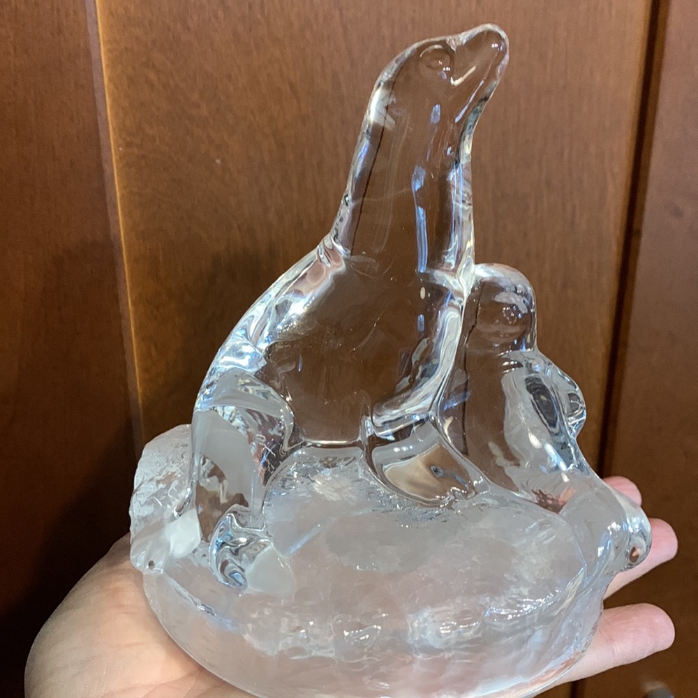 SALE!! Crystal Sculpture Seal family Cristal D’arques Durand